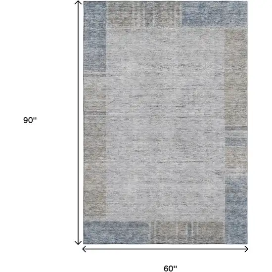 Taupe And Blue Geometric Washable Area Rug With UV Protection Photo 9