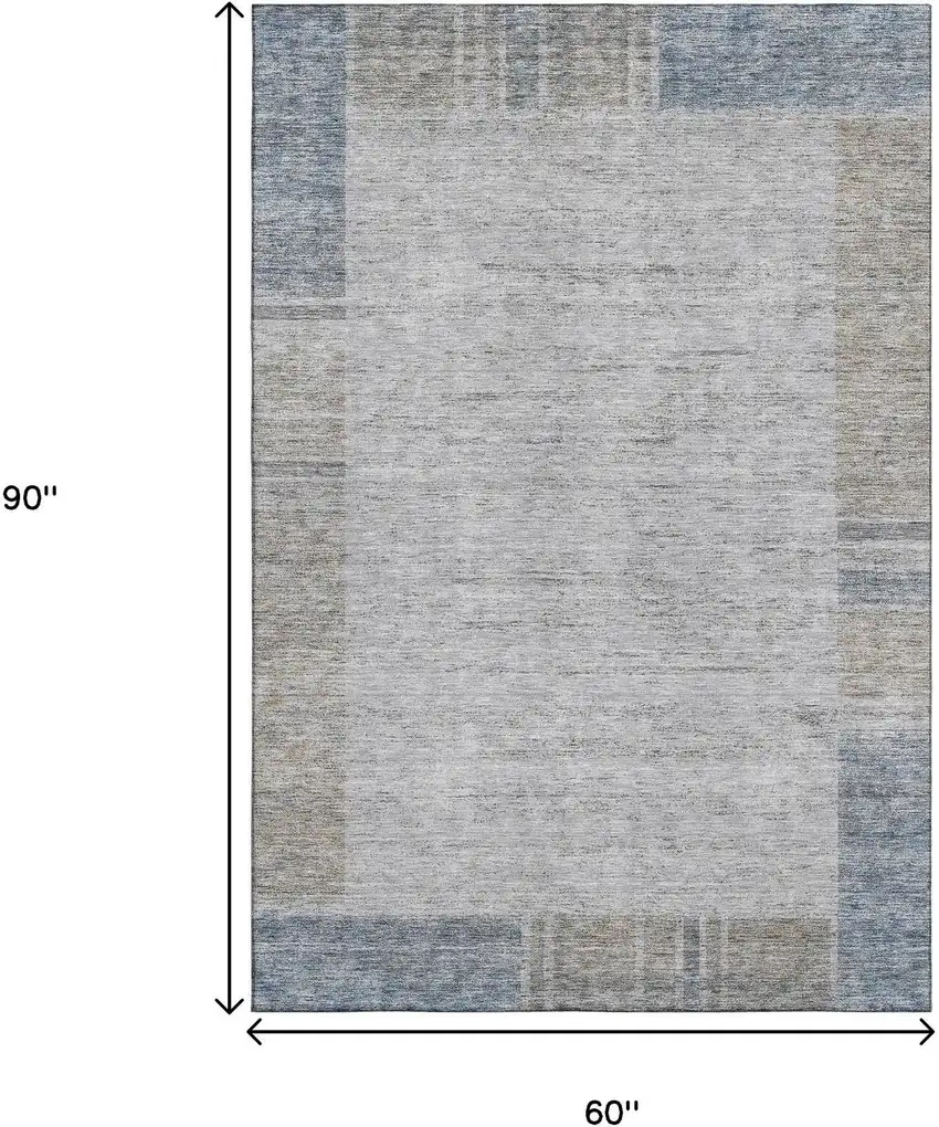 Taupe And Blue Geometric Washable Area Rug With UV Protection Photo 9