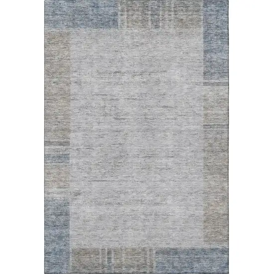 Taupe And Blue Geometric Washable Area Rug With UV Protection Photo 2