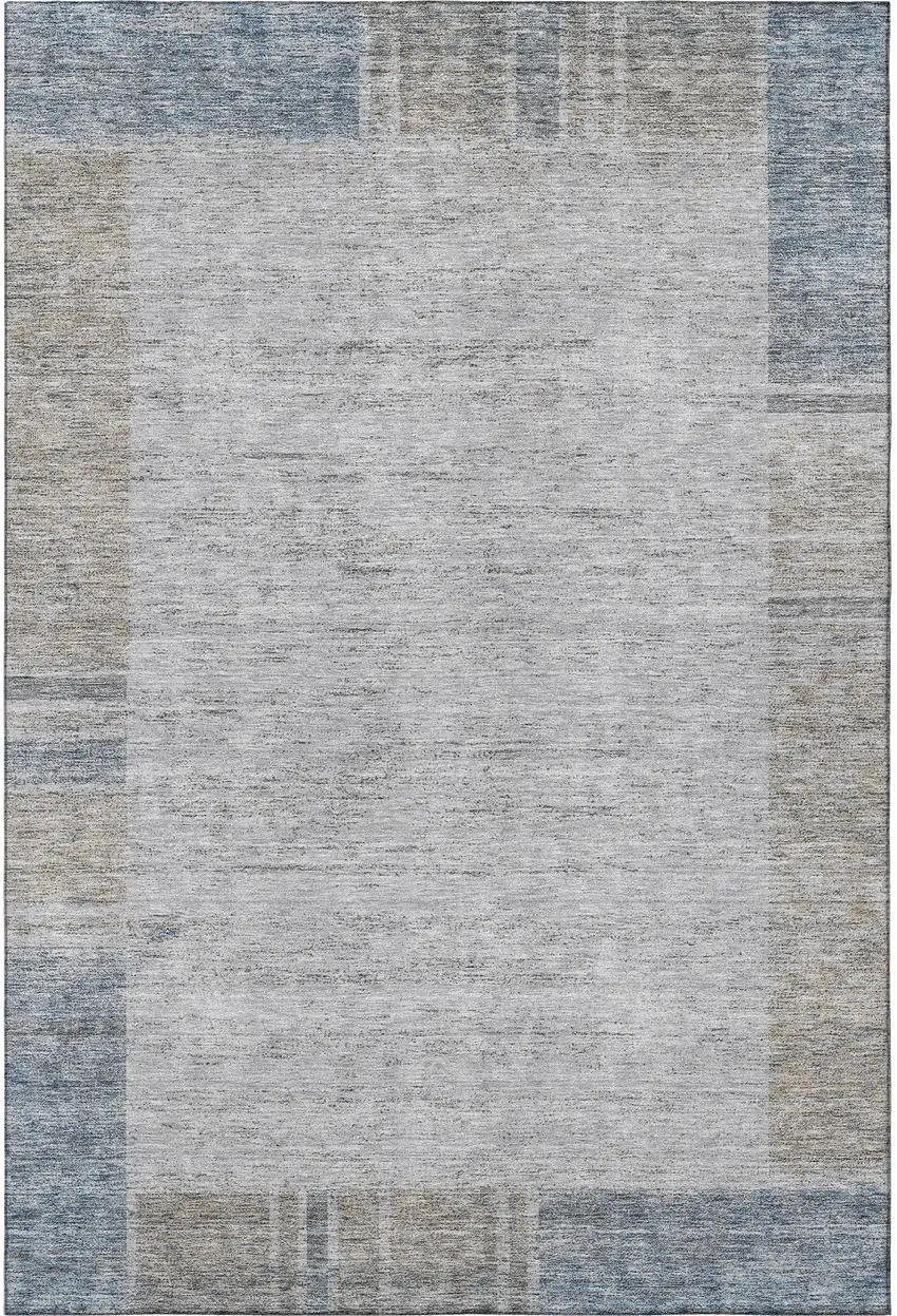 Taupe And Blue Geometric Washable Area Rug With UV Protection Photo 2
