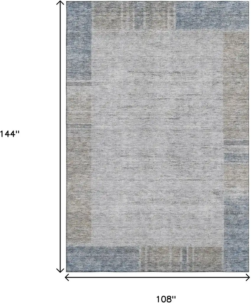Taupe And Blue Geometric Washable Area Rug With UV Protection Photo 3