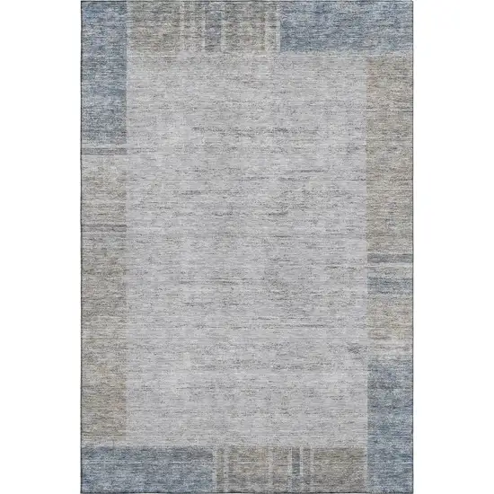 Taupe And Blue Geometric Washable Area Rug With UV Protection Photo 1