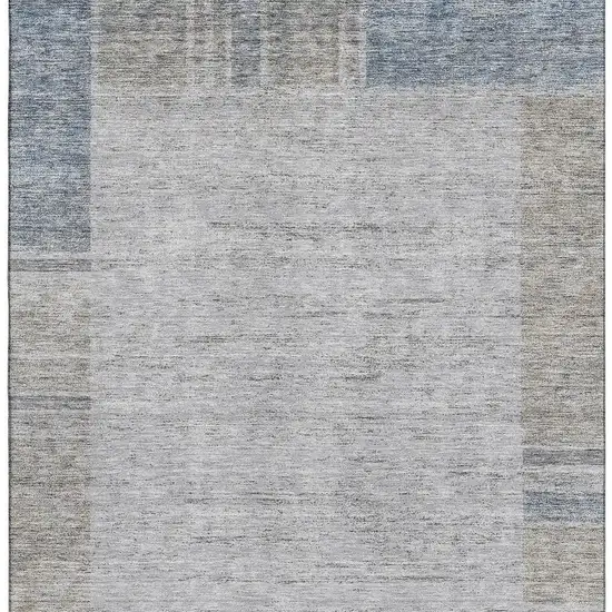 Taupe And Blue Geometric Washable Area Rug With UV Protection Photo 3