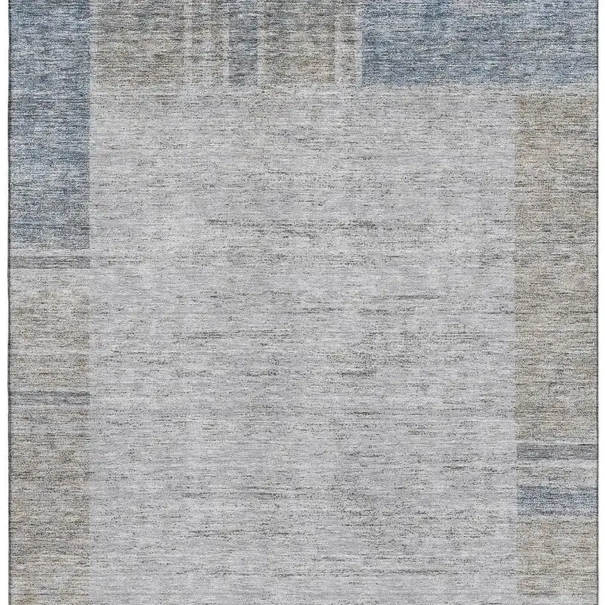 Taupe And Blue Geometric Washable Area Rug With UV Protection Photo 3