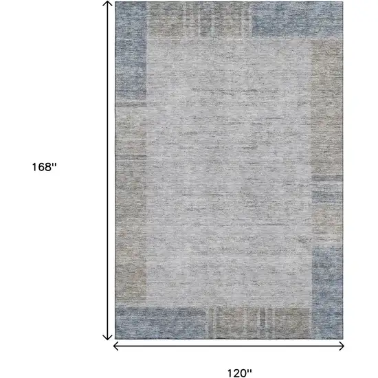 Taupe And Blue Geometric Washable Area Rug With UV Protection Photo 3
