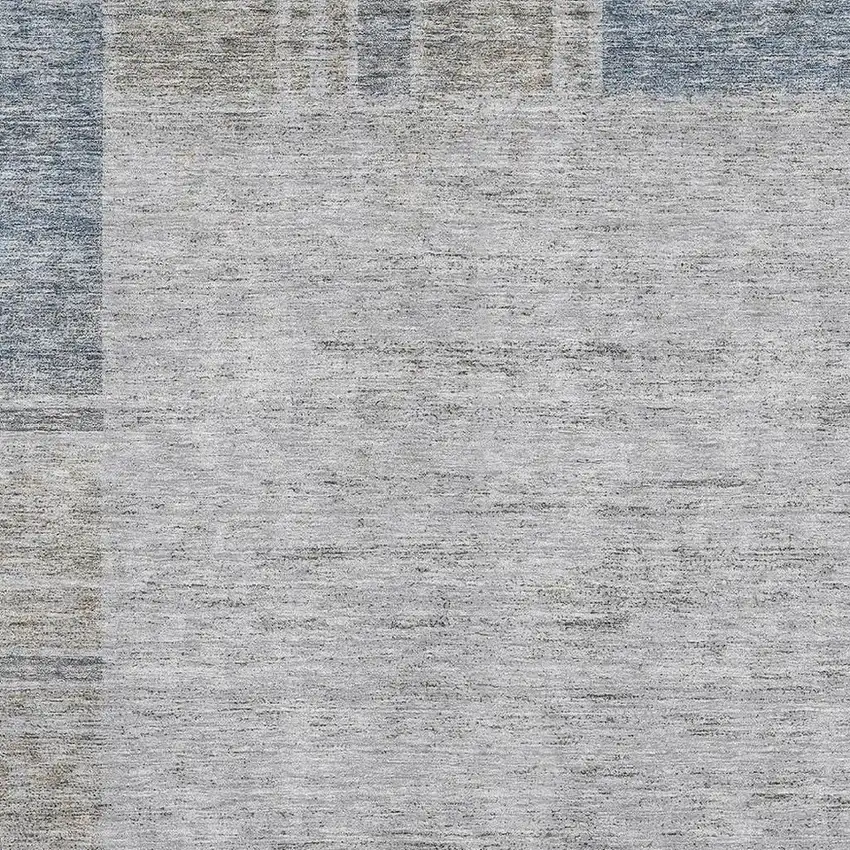 Taupe And Blue Geometric Washable Area Rug With UV Protection Photo 2