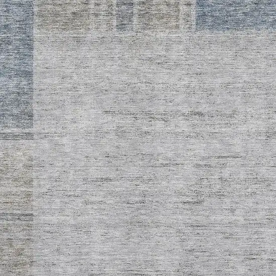 Taupe And Blue Geometric Washable Area Rug With UV Protection Photo 2
