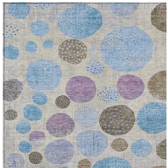 Taupe And Blue Geometric Washable Indoor Outdoor Area Rug Photo 3