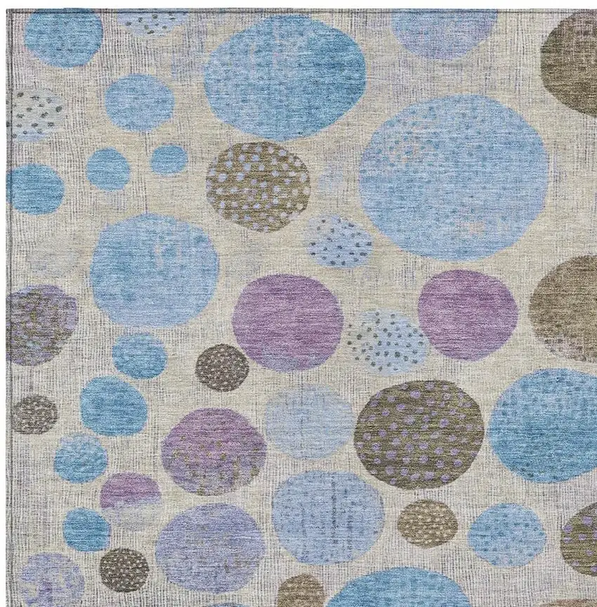 Taupe And Blue Geometric Washable Indoor Outdoor Area Rug Photo 3