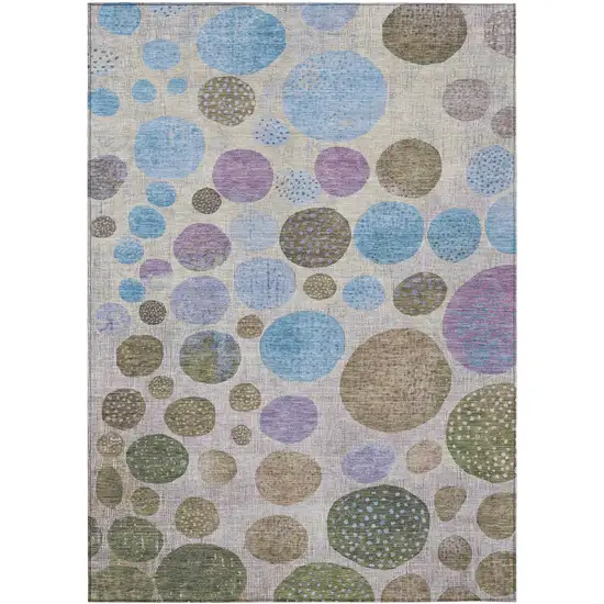 Taupe And Blue Geometric Washable Indoor Outdoor Area Rug Photo 1
