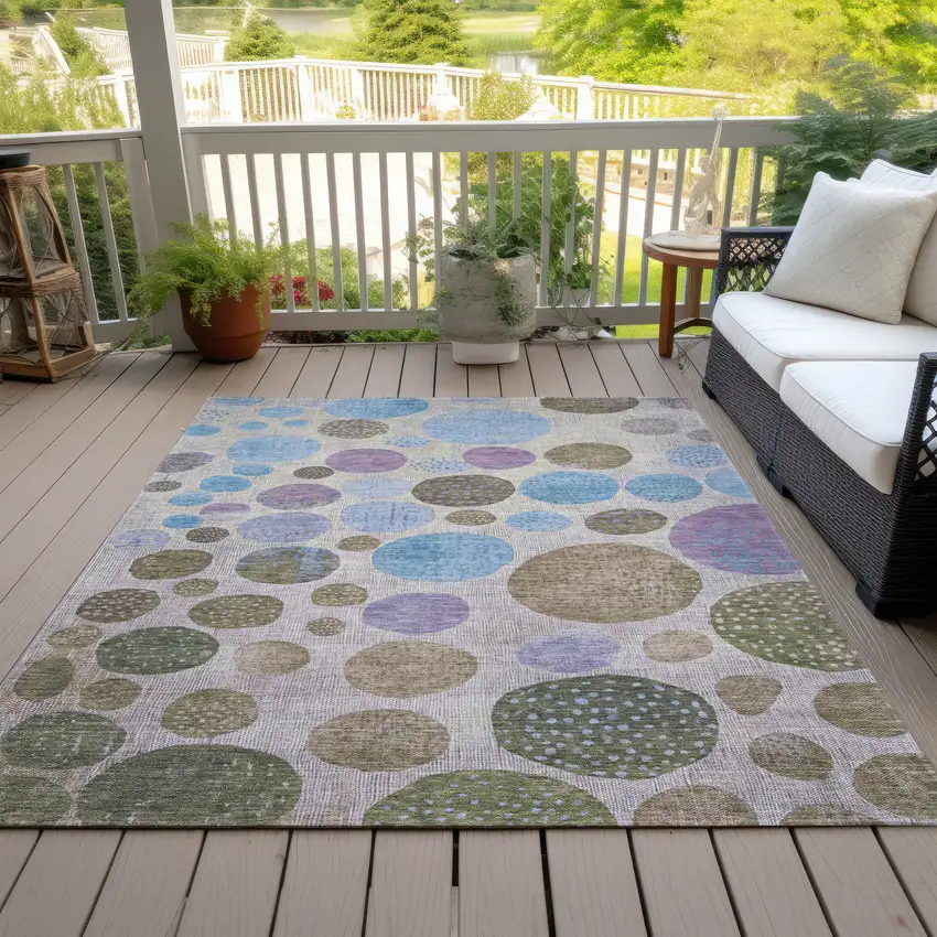 Taupe And Blue Geometric Washable Indoor Outdoor Area Rug Photo 8