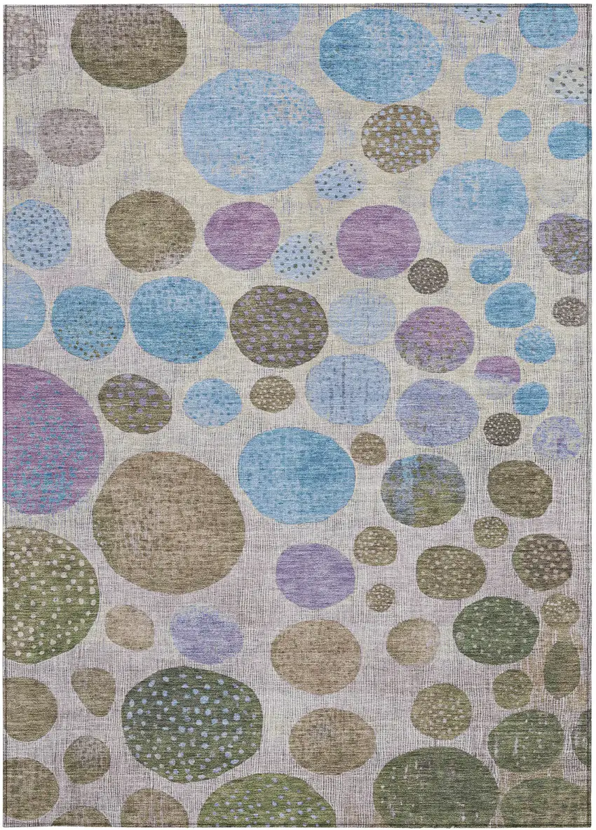Taupe And Blue Geometric Washable Indoor Outdoor Area Rug Photo 1