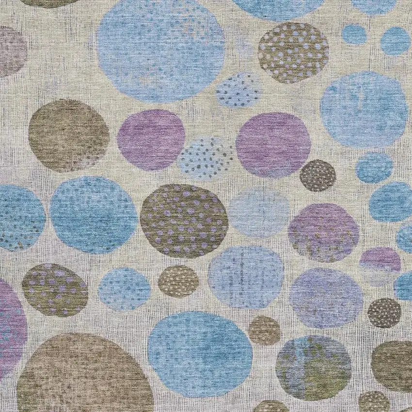 Taupe And Blue Geometric Washable Indoor Outdoor Area Rug Photo 3