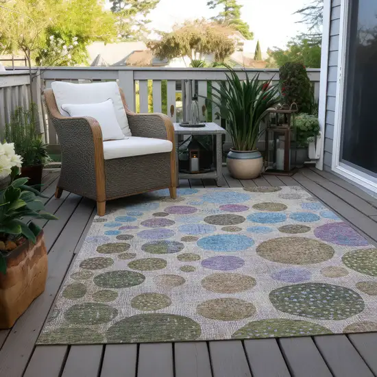 Taupe And Blue Geometric Washable Indoor Outdoor Area Rug Photo 5