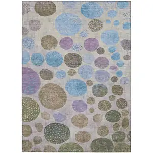 Photo of Taupe And Blue Geometric Washable Indoor Outdoor Area Rug