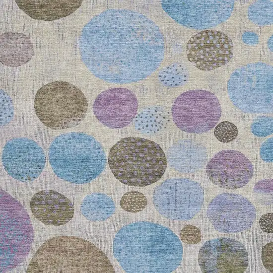 Taupe And Blue Geometric Washable Indoor Outdoor Area Rug Photo 3