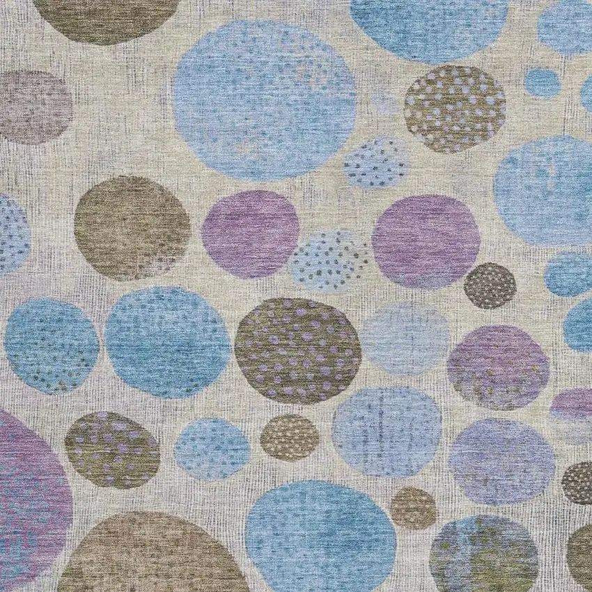 Taupe And Blue Geometric Washable Indoor Outdoor Area Rug Photo 3