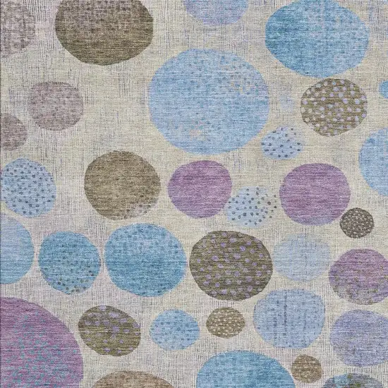 Taupe And Blue Geometric Washable Indoor Outdoor Area Rug Photo 3