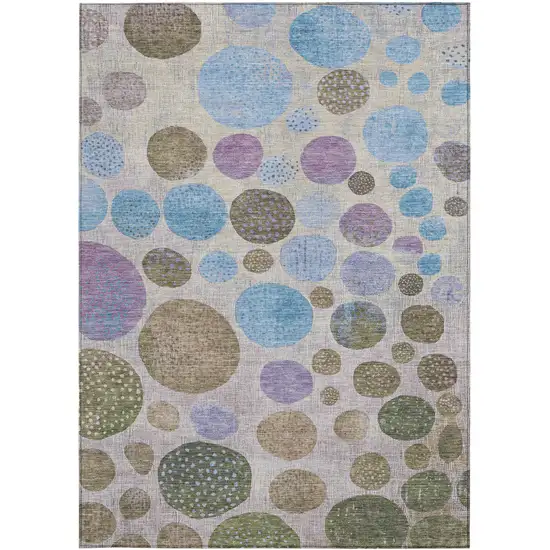 Taupe And Blue Geometric Washable Indoor Outdoor Area Rug Photo 1