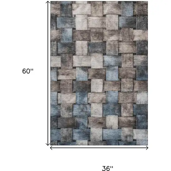 Taupe And Blue Striped Washable Area Rug With UV Protection Photo 9