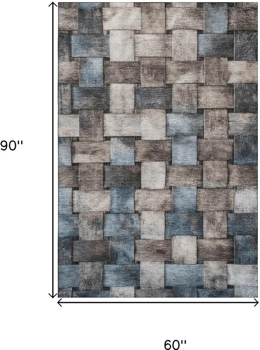 Taupe And Blue Striped Washable Area Rug With UV Protection Photo 9