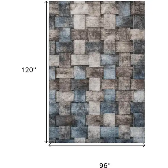 Taupe And Blue Striped Washable Area Rug With UV Protection Photo 9