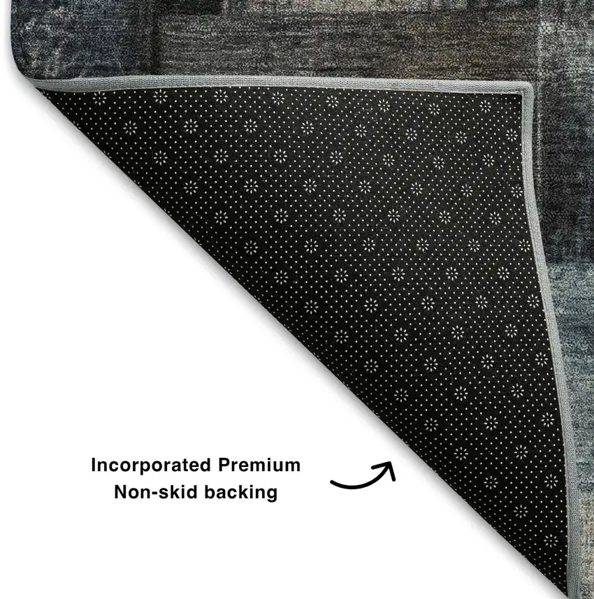 Taupe And Blue Striped Washable Area Rug With UV Protection Photo 5