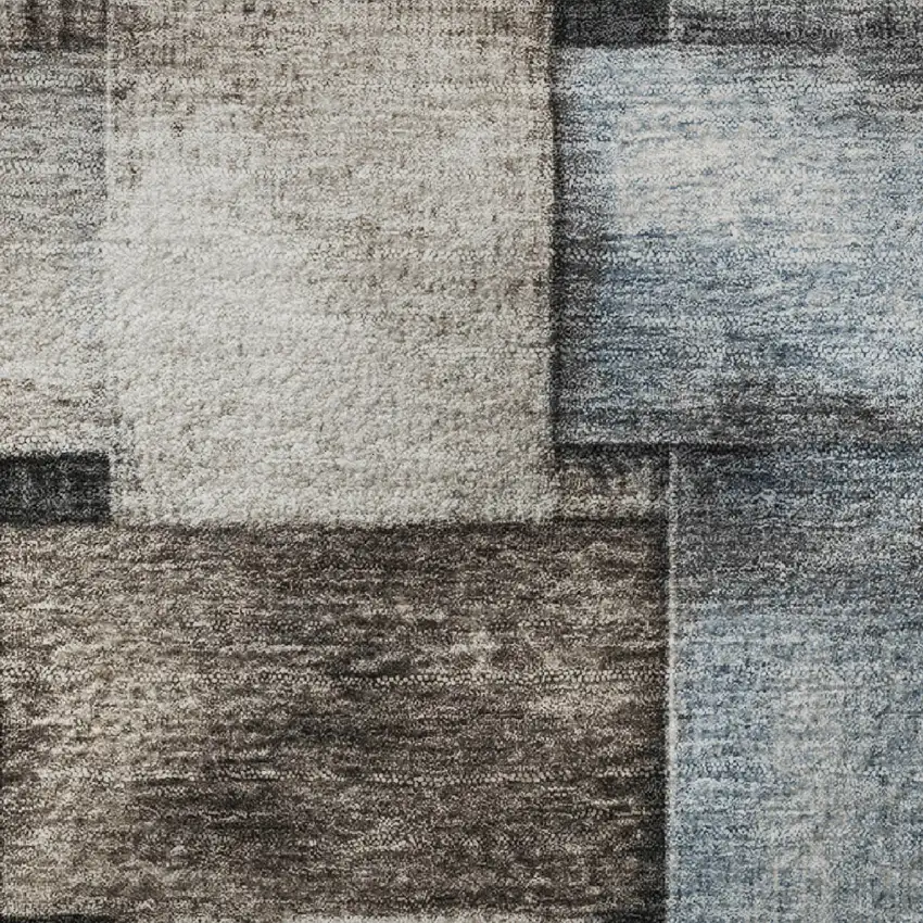 Taupe And Blue Striped Washable Area Rug With UV Protection Photo 8