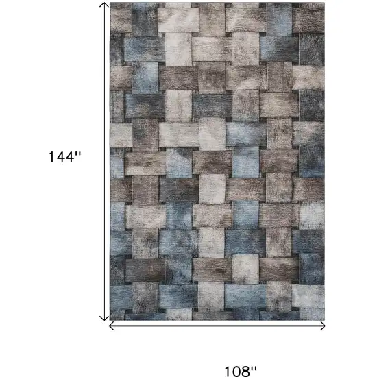 Taupe And Blue Striped Washable Area Rug With UV Protection Photo 9