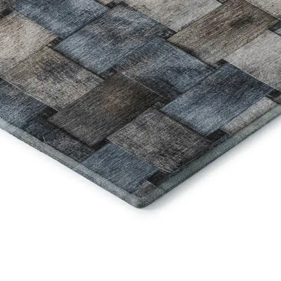 Taupe And Blue Striped Washable Area Rug With UV Protection Photo 6