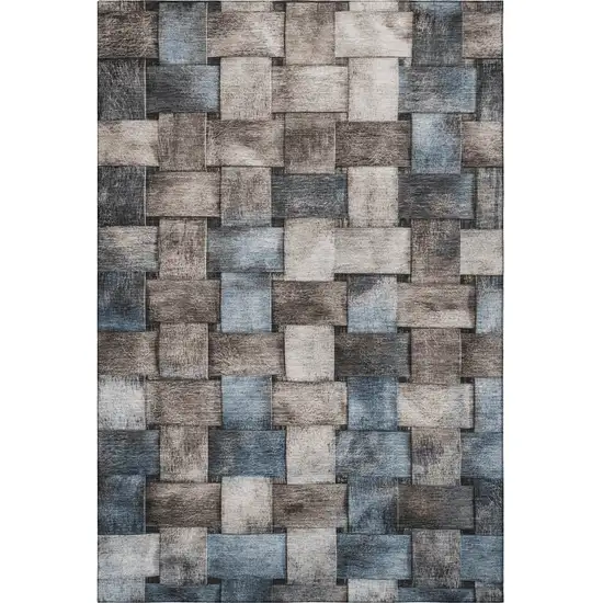 Taupe And Blue Striped Washable Area Rug With UV Protection Photo 3