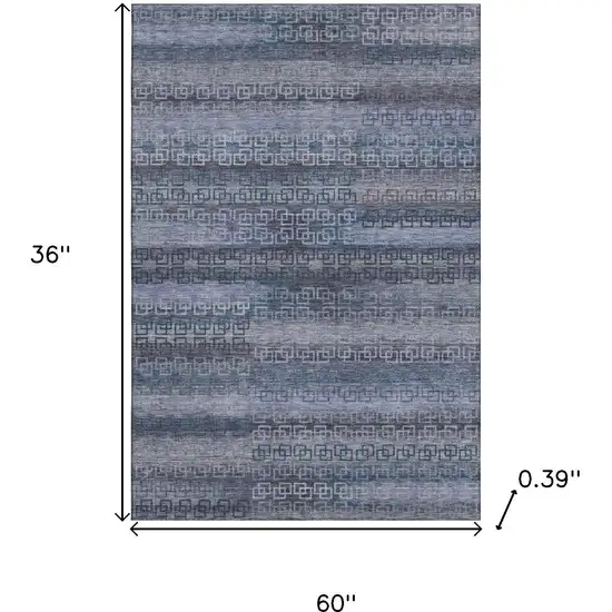 Taupe And Blue Striped Washable Area Rug With UV Protection Photo 9