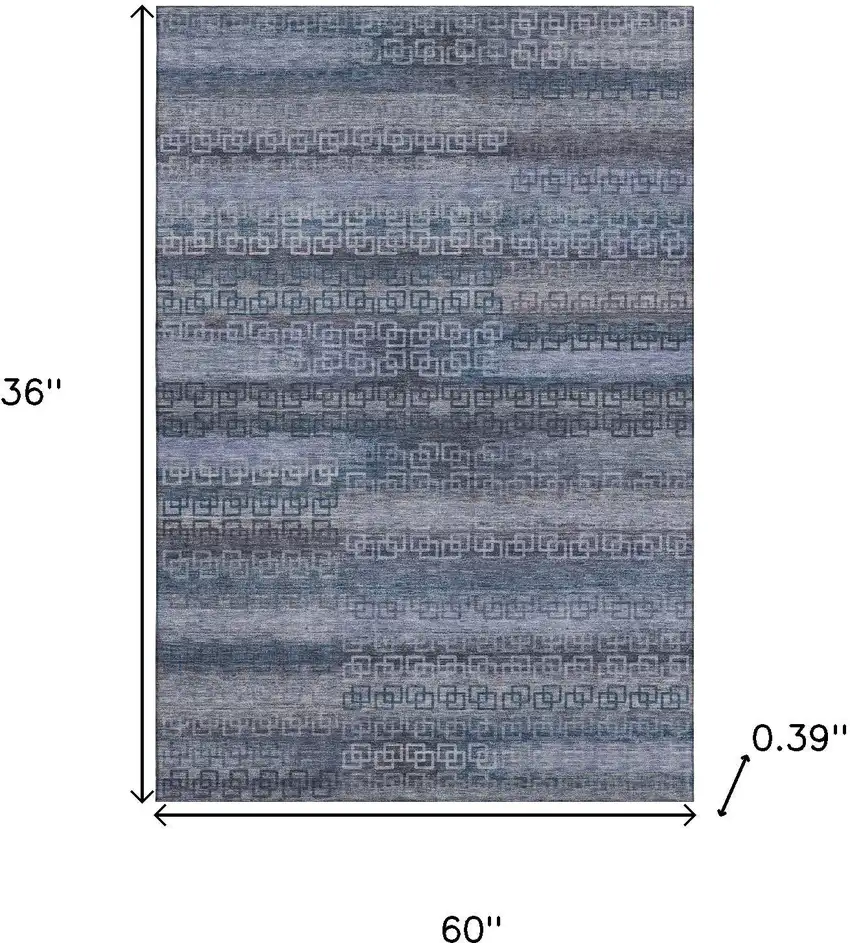 Taupe And Blue Striped Washable Area Rug With UV Protection Photo 9