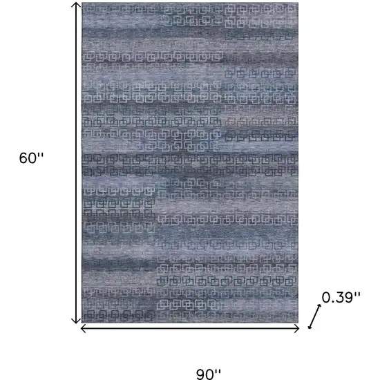 Taupe And Blue Striped Washable Area Rug With UV Protection Photo 9