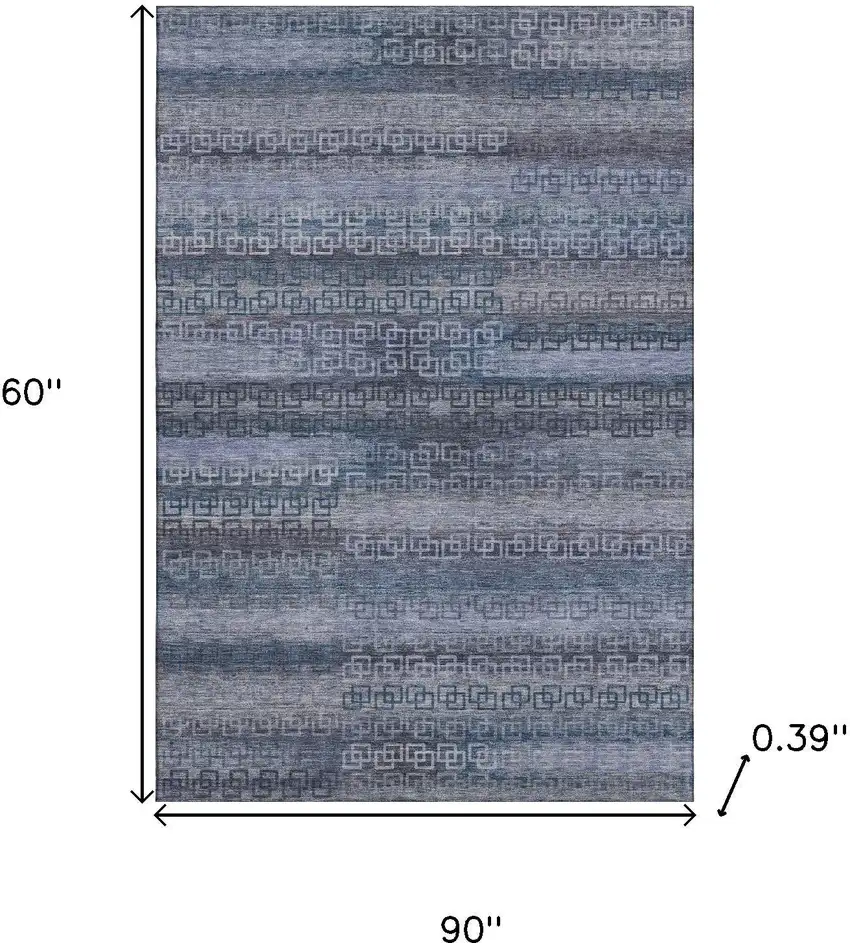 Taupe And Blue Striped Washable Area Rug With UV Protection Photo 9