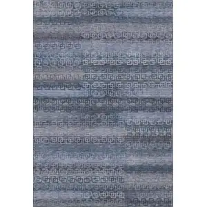 Photo of Taupe And Blue Striped Washable Area Rug With UV Protection