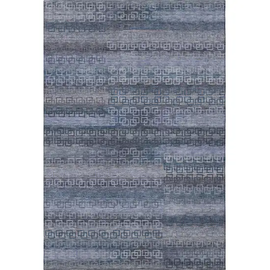Taupe And Blue Striped Washable Area Rug With UV Protection Photo 1