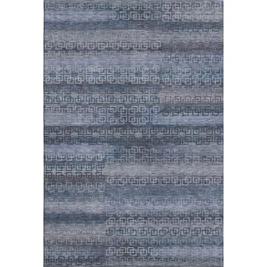 Taupe And Blue Striped Washable Area Rug With UV Protection Photo 6