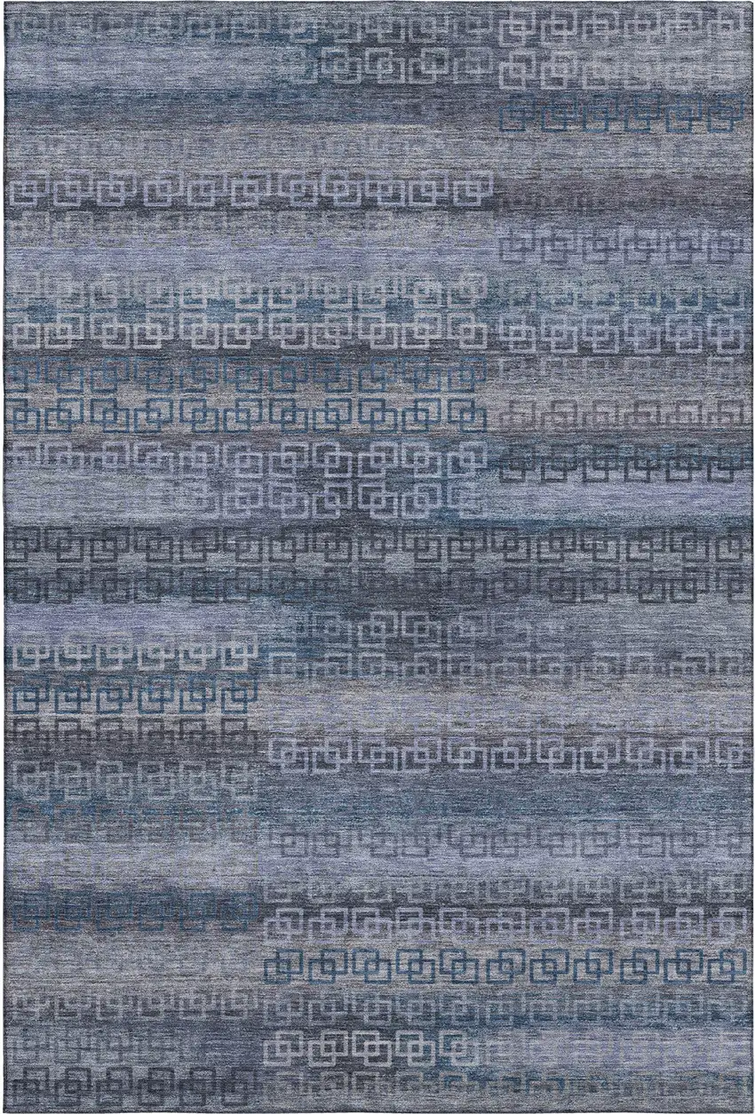 Taupe And Blue Striped Washable Area Rug With UV Protection Photo 6