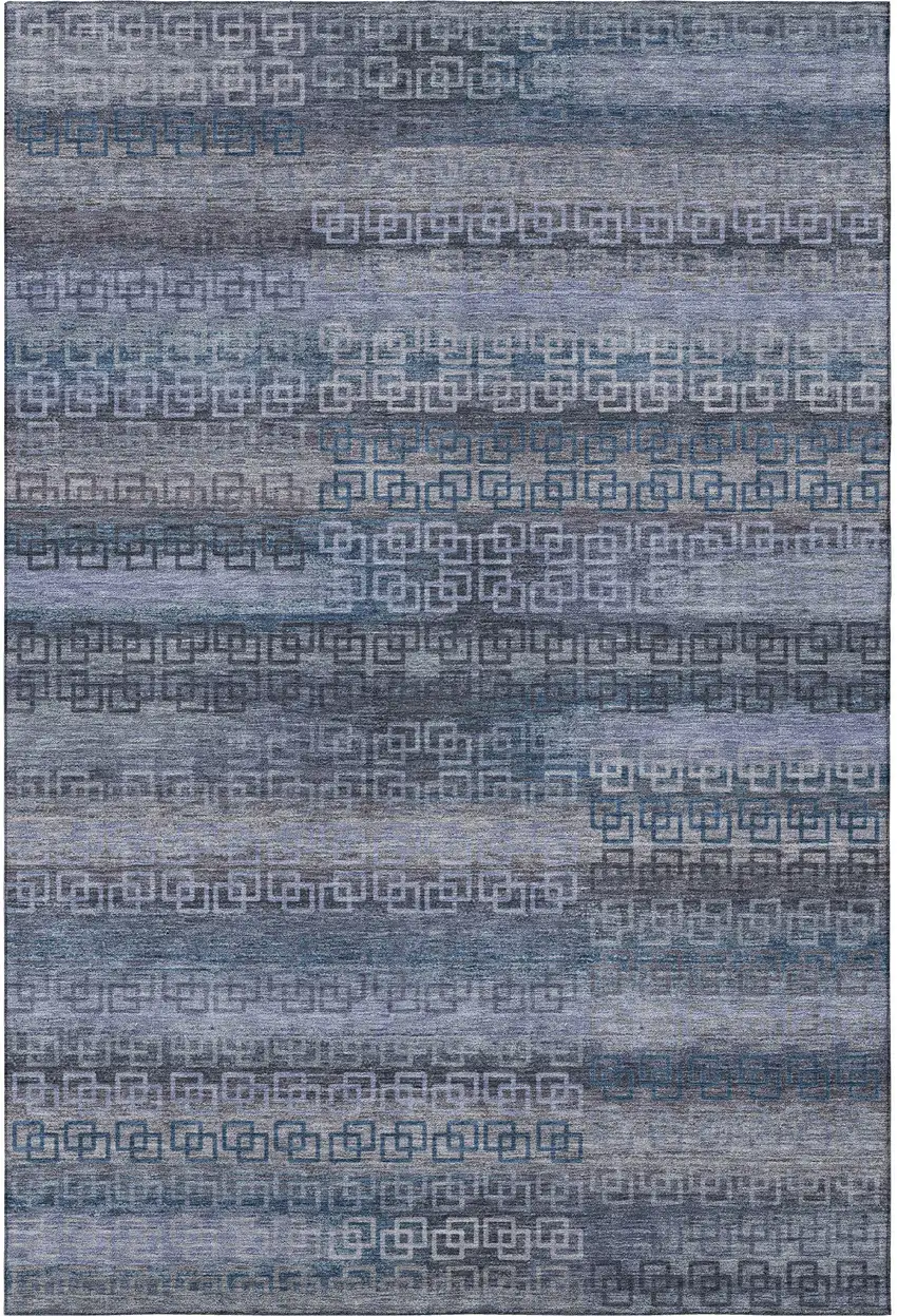 Taupe And Blue Striped Washable Area Rug With UV Protection Photo 3