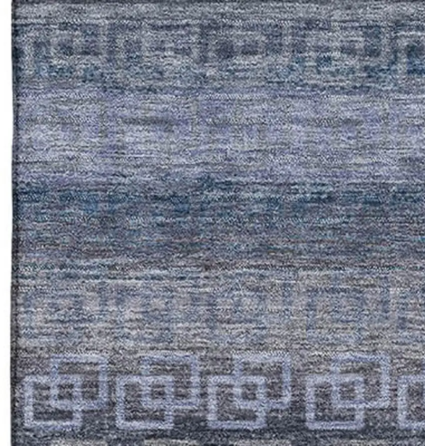 Taupe And Blue Striped Washable Area Rug With UV Protection Photo 3