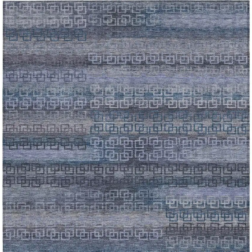 Taupe And Blue Striped Washable Indoor Outdoor Area Rug Photo 4