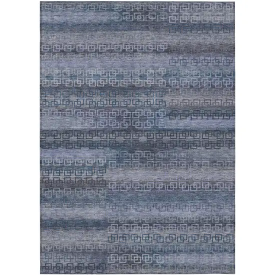 Taupe And Blue Striped Washable Indoor Outdoor Area Rug Photo 9