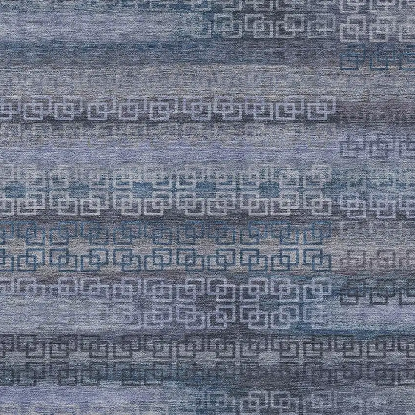Taupe And Blue Striped Washable Indoor Outdoor Area Rug Photo 3