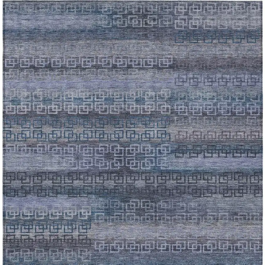 Taupe And Blue Striped Washable Indoor Outdoor Area Rug Photo 9