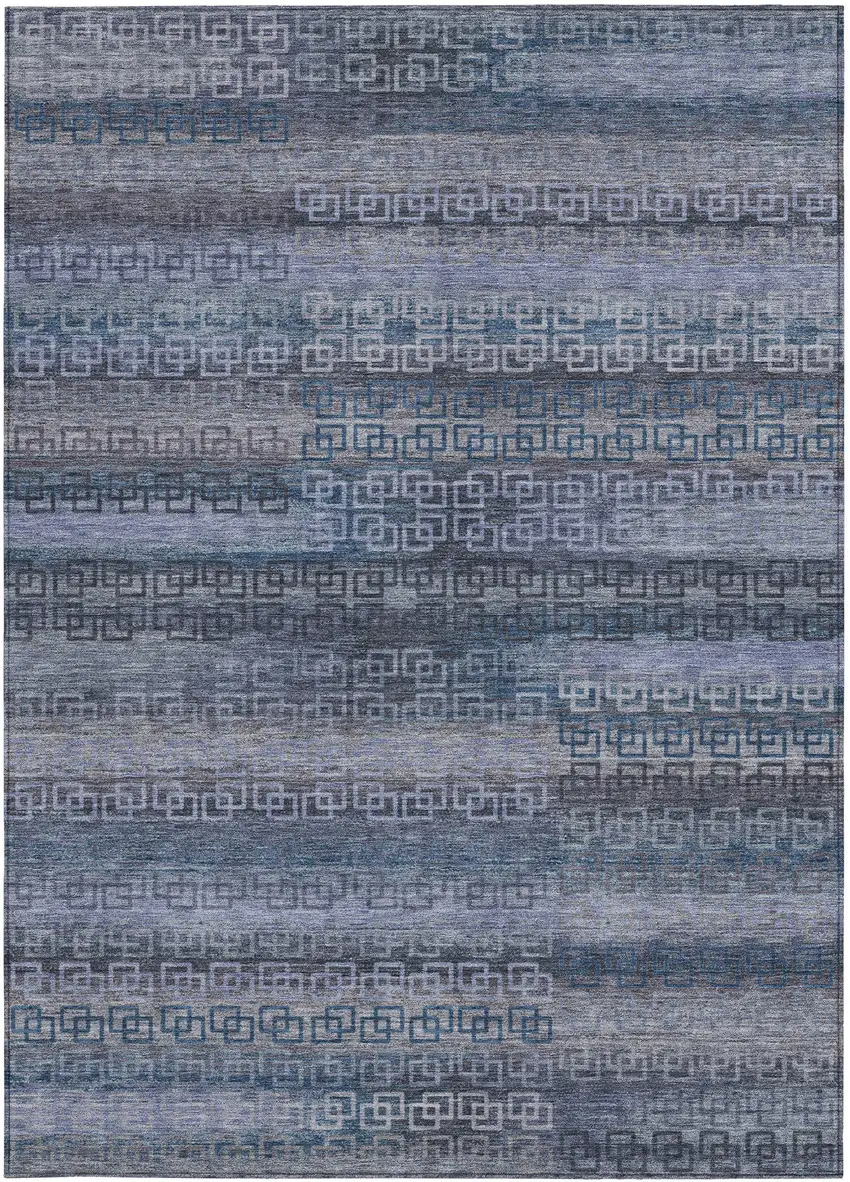 Taupe And Blue Striped Washable Indoor Outdoor Area Rug Photo 3