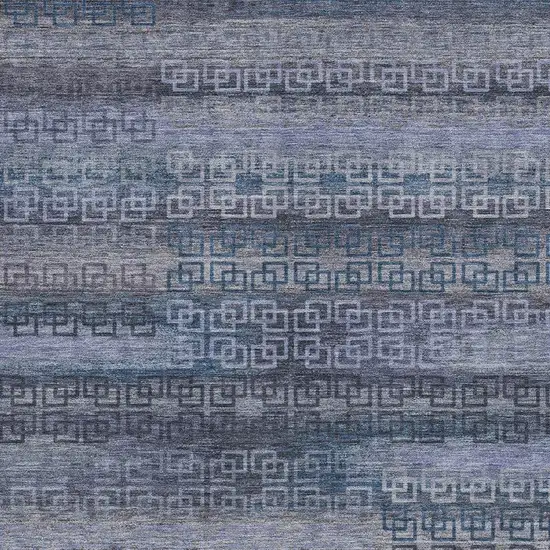 Taupe And Blue Striped Washable Indoor Outdoor Area Rug Photo 3