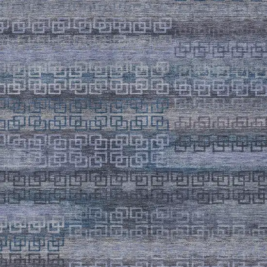 Taupe And Blue Striped Washable Indoor Outdoor Area Rug Photo 3