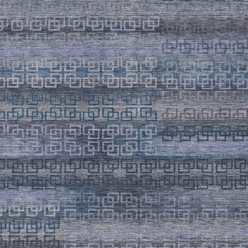 Taupe And Blue Striped Washable Indoor Outdoor Area Rug Photo 3