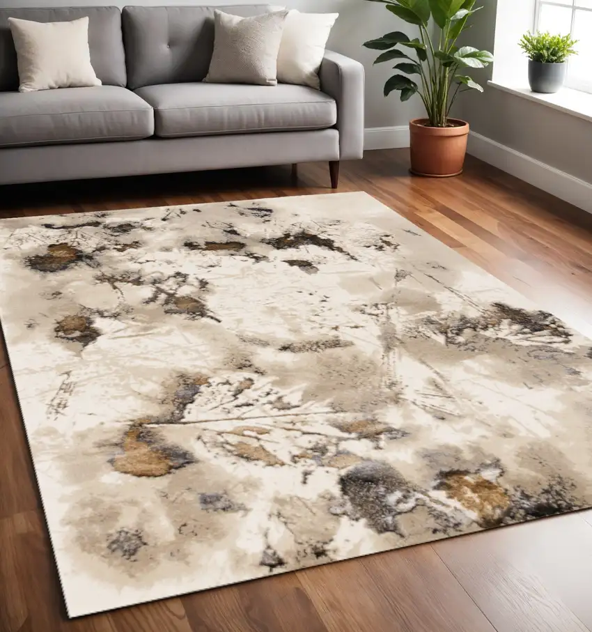 Taupe And Brown Abstract Area Rug Photo 1